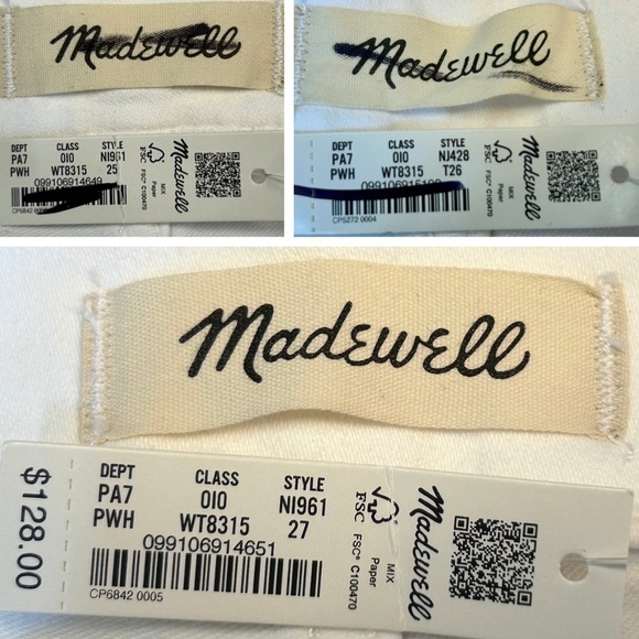 NWT Madewell Mid-Rise Kick Out Ankle Jeans in White, Sizes 25, 26T, & 27 - Picture 10 of 13